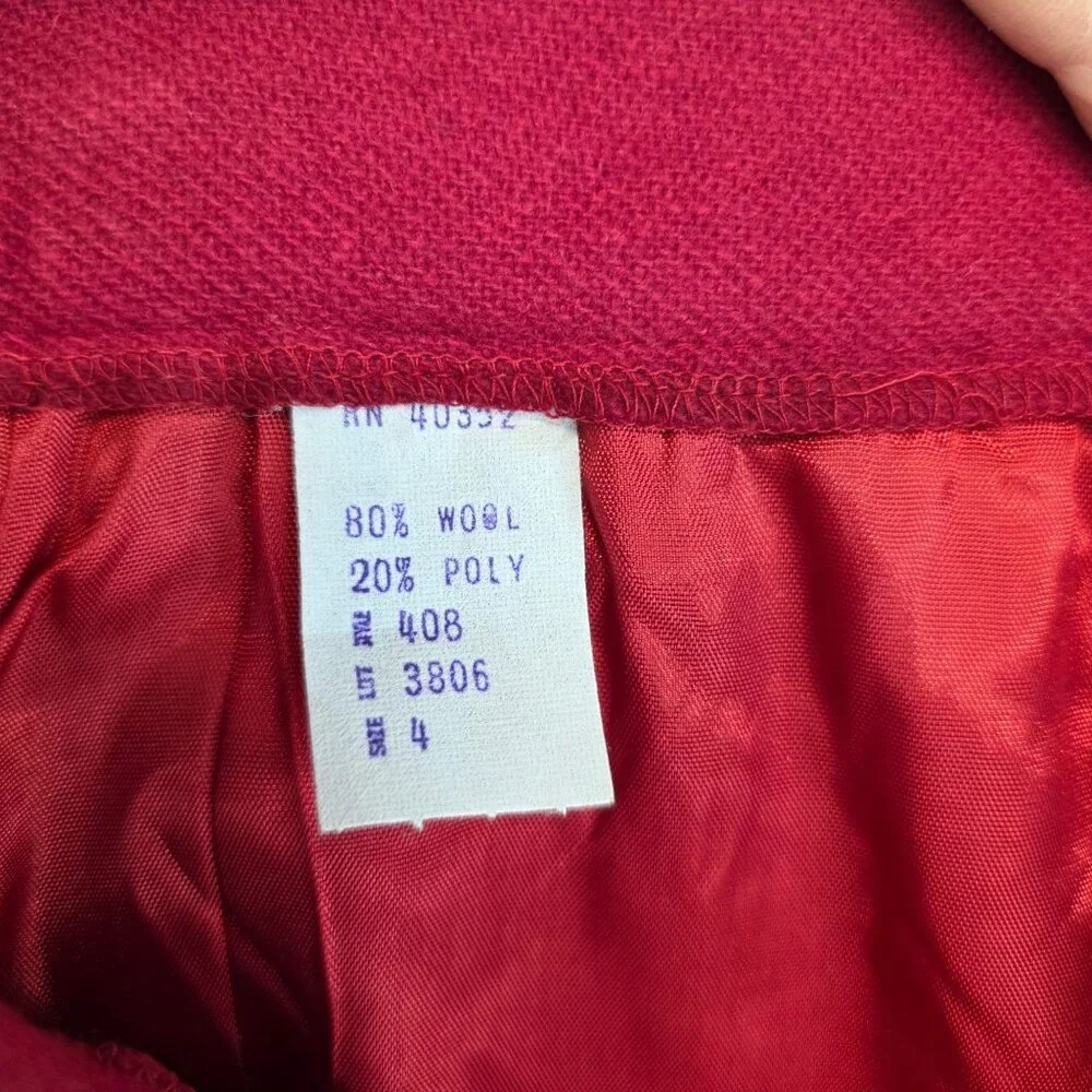 Vintage Wool A Line Midi Skirt Sz 4 Red Deadstock Vibrant Quiet Luxury Office